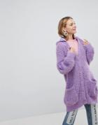 Monki Knitted Hoodie Cardigan - Purple