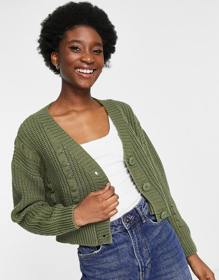 Stradivarius Boxy Cardigan In Khaki-green