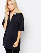 Wood Wood Wanda Blouse With Stripe Neckline - Navy