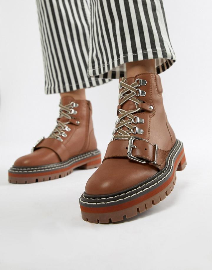 Asos Design Archie Premium Leather Chunky Hiker Ankle Boots-tan