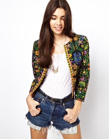 Asos Jacket In Quilted Folk Print