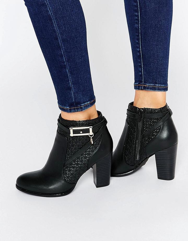 Faith Brooke Leather Heeled Ankle Boots - Black