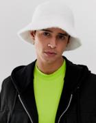 Asos Design Faux Fur Bucket Hat In White - White