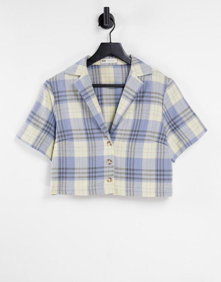 Stradivarius Cropped Short Sleeve Shirt In Check - Part Of A Set-multi