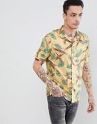 Allsaints Short Sleeve Revere Shirt With Yellow Bamboo Print - Yellow