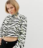 Bershka Sweat Top With Toggle In Zebra Print - Multi