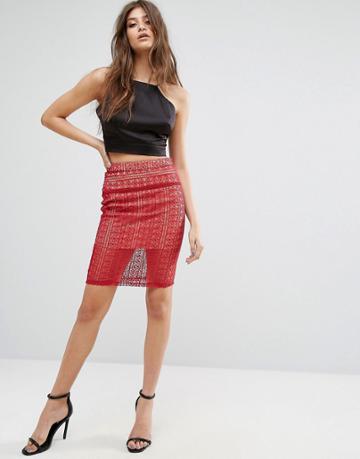 The English Factory Lace Pencil Skirt - Red