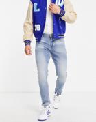 Asos Design Skinny Jeans In Dusty Blue Wash-blues