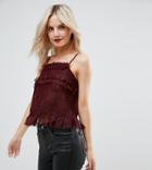 Asos Petite Cami Top With Shirring & Ruffles And Square Neck - Red