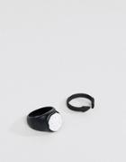 Designb Glitter & Matte Black Rings In 2 Pack Exclusive To Asos - Black