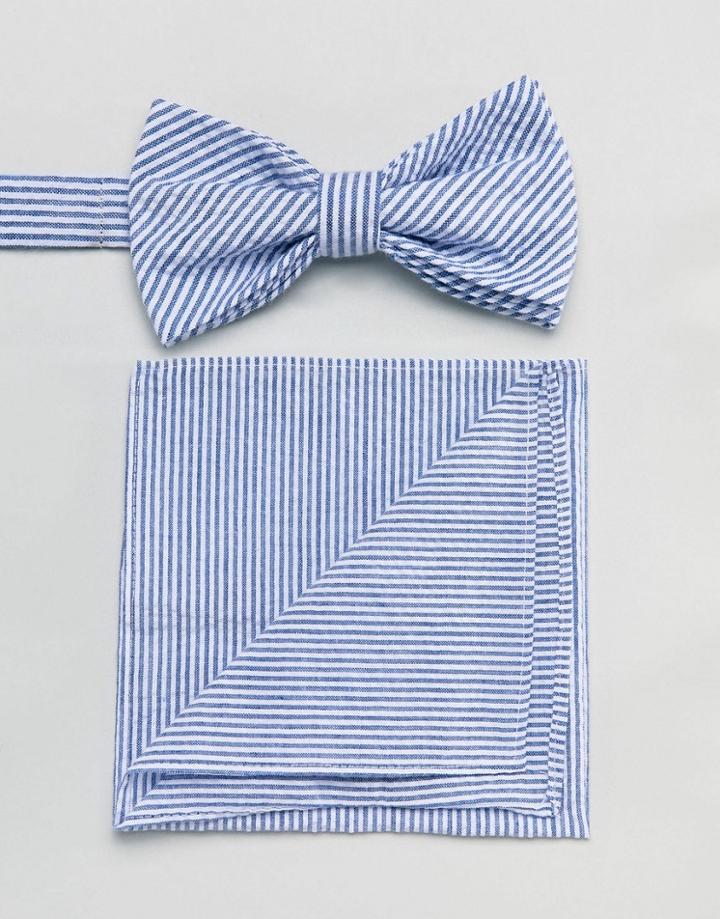 Gianni Feraud Seersucker Bow Tie And Pocket Square - Navy