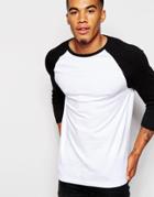 Asos Muscle 3/4 Sleeve T-shirt With Contrast Raglan Sleeves In White