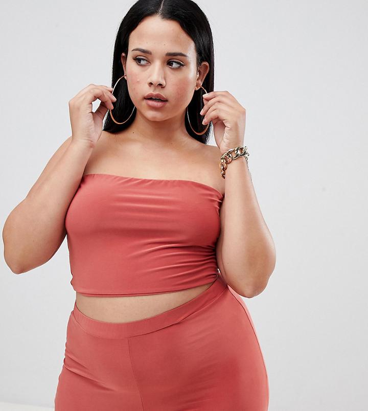Fashionkilla Plus Longline Bandeau Boobtube Two-piece In Tobacco - Brown