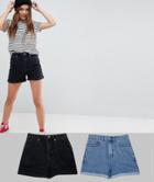Asos Design Denim Mom Short In Washed Black And Mid Blue 2 Pack - Multi