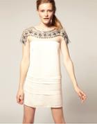 Asos Embellished Dress In Mesh - Cream