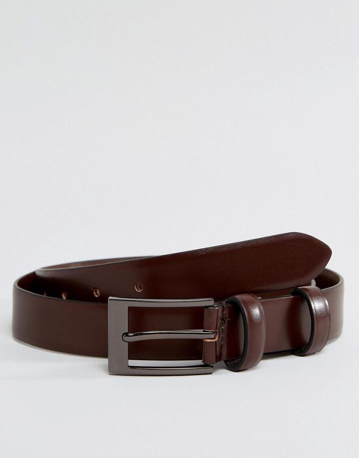 Smith And Canova Leather Skinny Belt In Brown High Shine - Brown