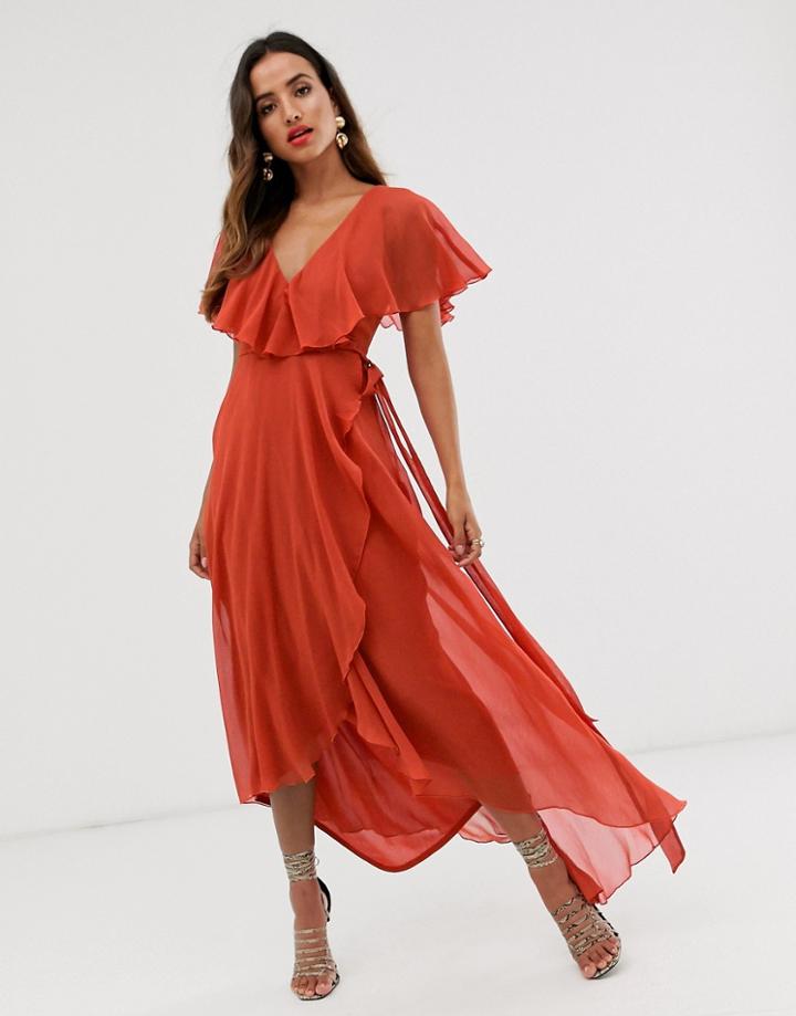 Asos Design Cape Back Dipped Hem Maxi Dress - Yellow