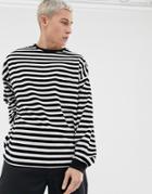 Asos Design Oversized Striped Long Sleeve T-shirt In Velour - Multi