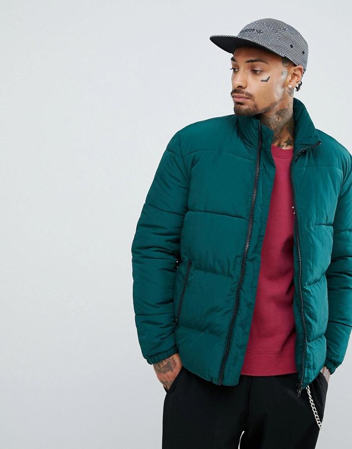 Asos Puffer Jacket In Bottle Green - Green