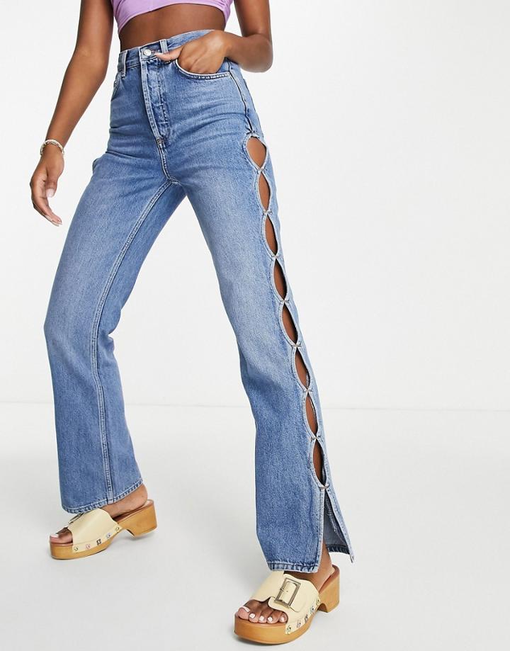 Topshop Key-hole Kort Organic Cotton Blend Jeans In Mid Blue