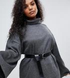Asos Design Curve High Neck Rib Sweat Dress With Belt-gray