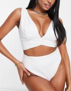 Asos Design Fuller Bust Recycled Mix And Match Deep Band Ruched Crop Bikini Top In White
