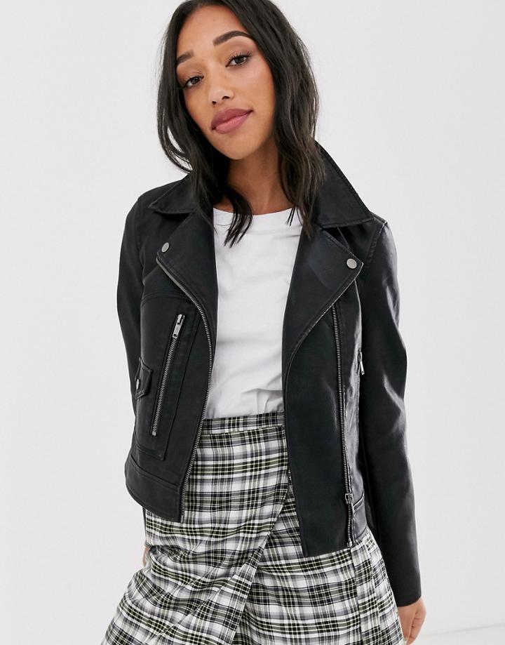 Noisy May Faux Leather Biker Jacket-black