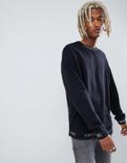 Asos Design Oversized Sweatshirt With Slogan Printed Ribs - Black