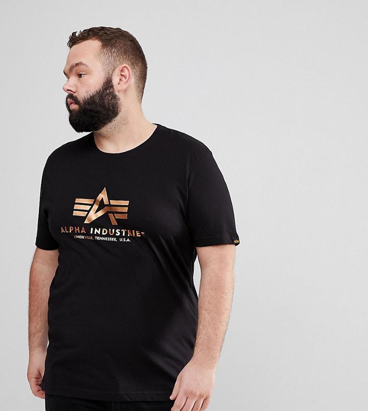 Alpha Industries Plus Gold Foil Print Crew Neck T-shirt In Black - Black