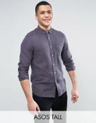 Asos Tall Regular Fit Slubby Viscose Shirt In Gray - Green