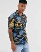 Asos Design Relaxed Fit Camo Shirt With Chest Pockets - Green