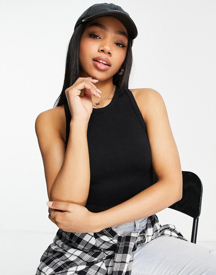 Stradivarius Seamless Ribbed Tank In Black