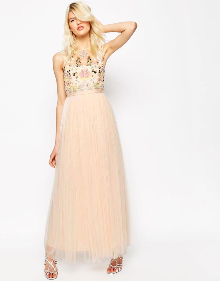 Needle & Thread Foliage Cluster Tulle Maxi Dress - Ballet Pink