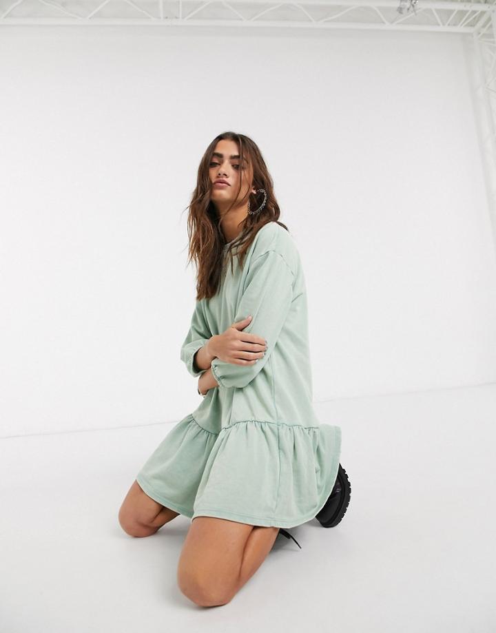 Bershka Jersey Smock Dress In Mint Green