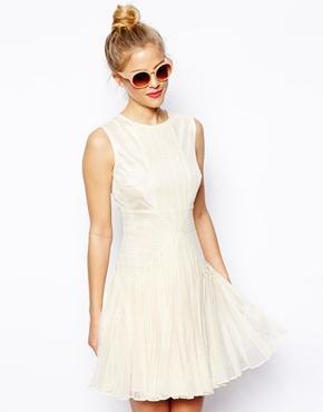Asos Salon Skater Dress In Layered Lace - Cream