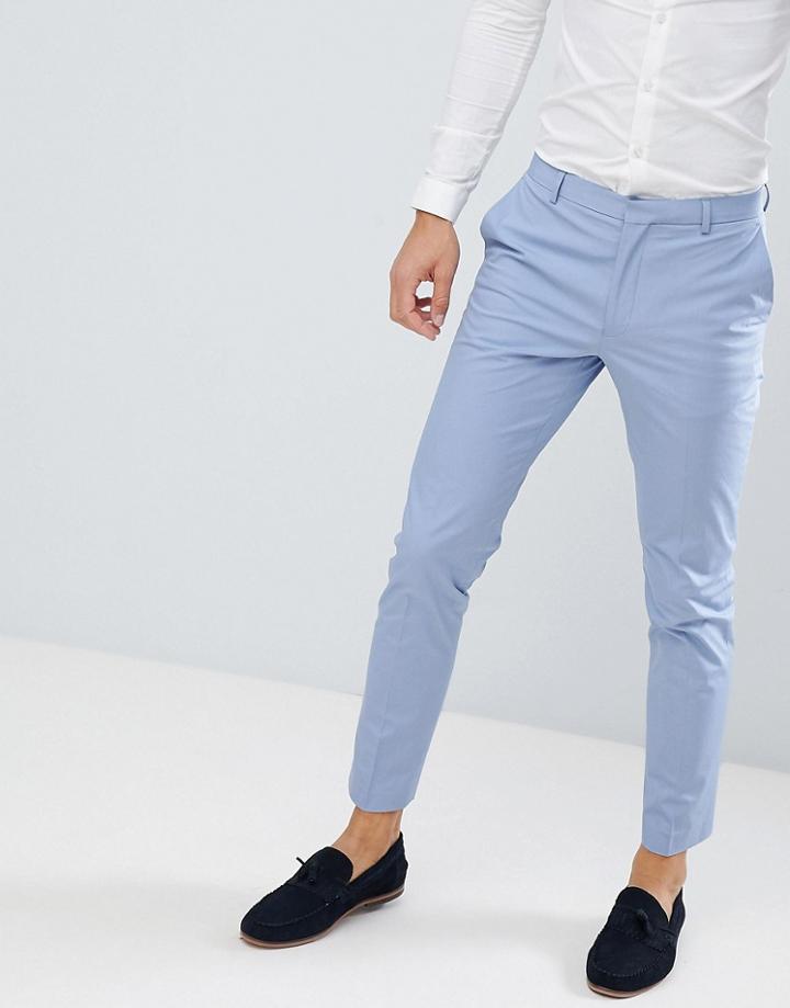 Asos Design Wedding Skinny Suit Pants In Stretch Cotton In Dusky Blue - Blue