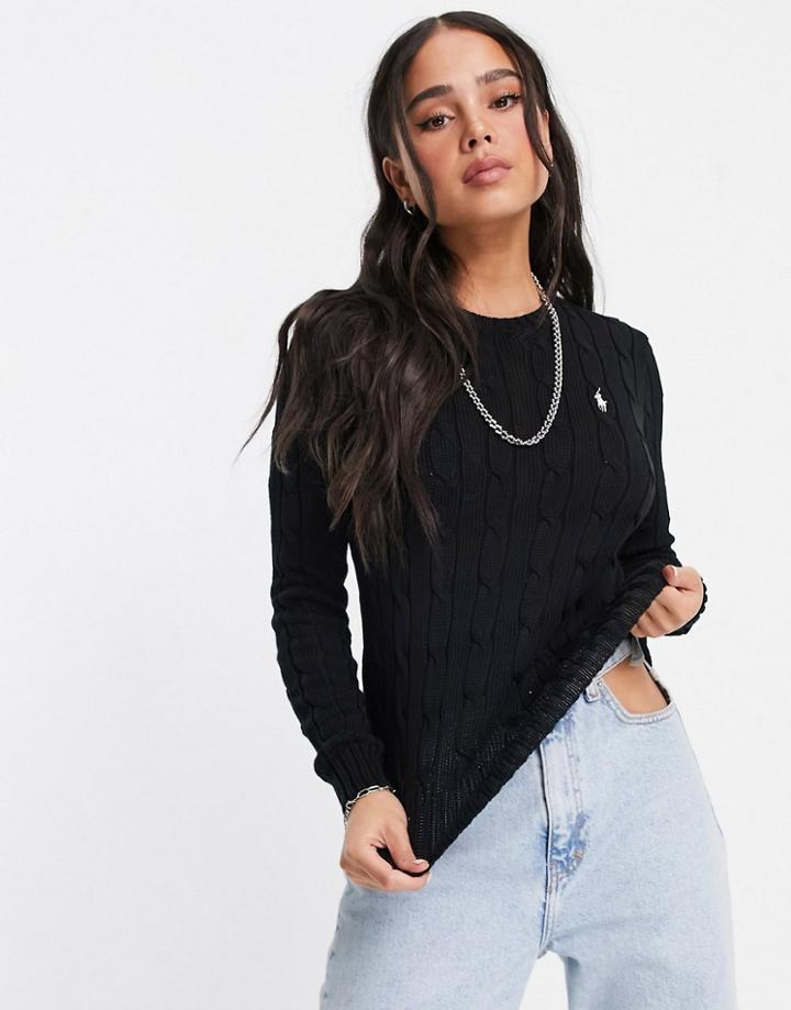 Polo Ralph Lauren Cable Knit Logo Sweater In Black