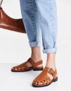 Asos Design Monika Fisherman Flat Shoes In Tan-brown