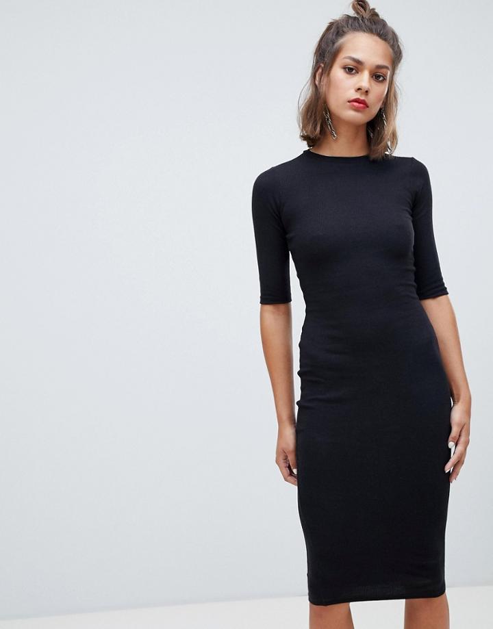 Pull & Bear Long Sleeve Bodycon Dress In Black - Black