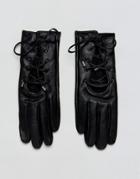Aldo Leather Lace Up Gloves - Black