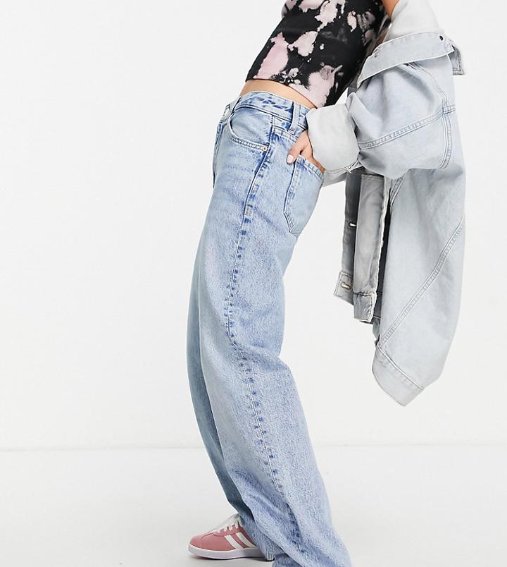 Bershka Petite 90's Baggy Jean In Vintage Blue-blues