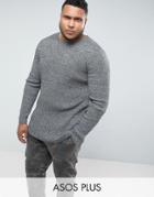 Asos Plus Longline Muscle Fit Ribbed Sweater In Black & White Twist - Gray