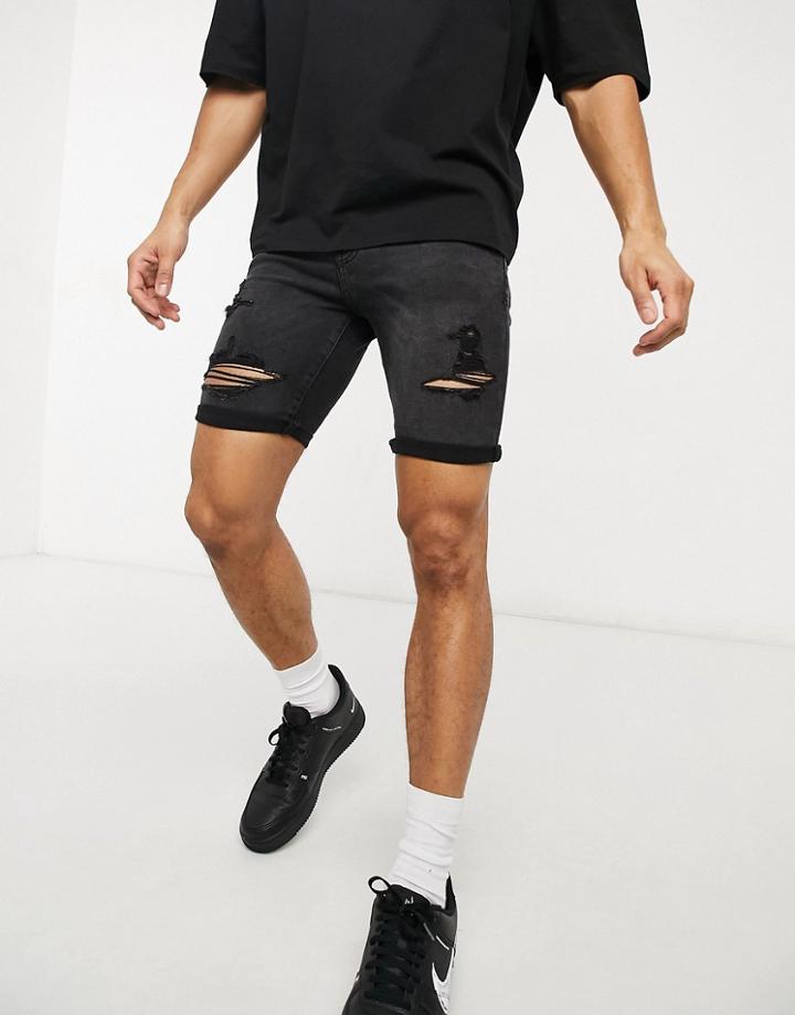 New Look Skinny Denim Shorts In Washed Black