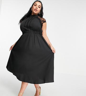 Liquorish Curve Midi A Line Dress In Black