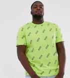 Asos Design Plus Relaxed T-shirt With All Over Roman Numeral Text Print - Green