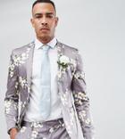 Asos Tall Wedding Super Skinny Blazer In Gray Floral Print - Gray