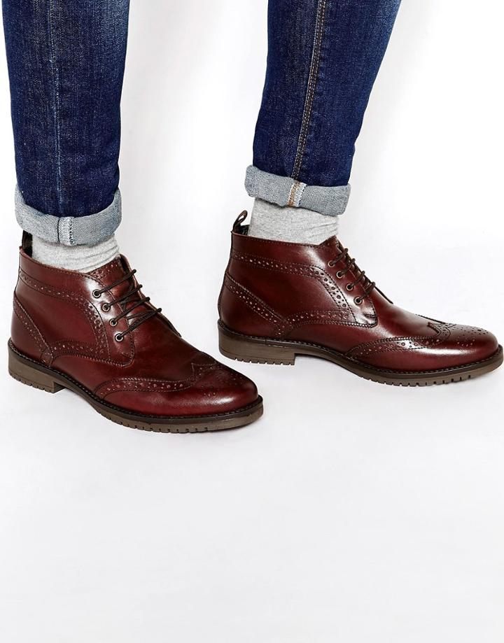 Asos Brogue Chukka Boots In Brown Leather - Brown