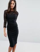 City Goddess 3/4 Sleeve Lace Midi Dress - Black
