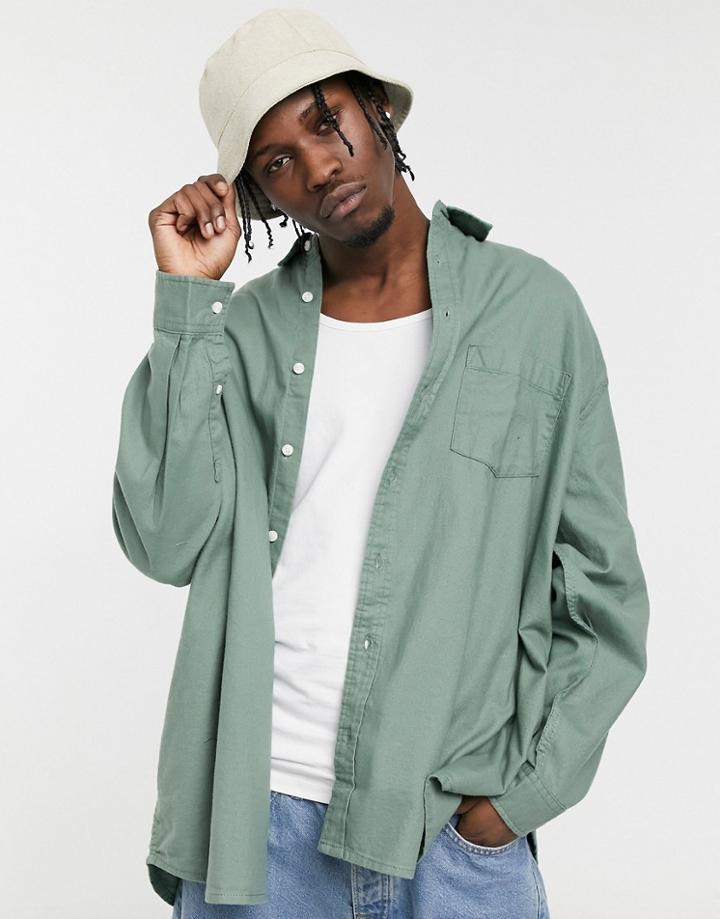 Asos Design Extreme Oversized Flannel Shirt In Dark Sage-green