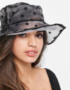 My Accessories London Bucket Hat In Sheer Polka Dot-black
